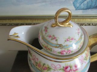 Antique Limoges Elite France Hand Painted Chocolate Pot Pink Roses Flowers Gold 3