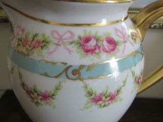 Antique Limoges Elite France Hand Painted Chocolate Pot Pink Roses Flowers Gold 4