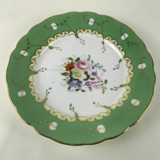 19th Century English Porcelain Hand Painted Flower Green Rim Plate