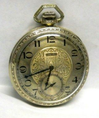Vintage 1928 Elgin 12s 7jewel 14k White Gold Filled Pocket Watch,  Running
