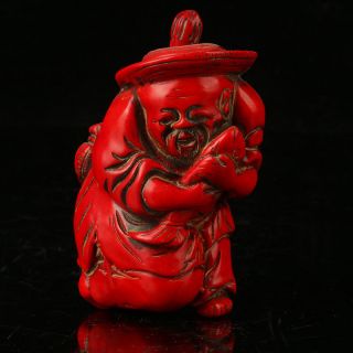 China Exquisite Red Coral Hand Carved Fisherman Snuff Bottle R2025