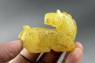 2.  4  China Old Yellow Jade Chinese Hand - Carved Horse Statue Jade Pendant 0509