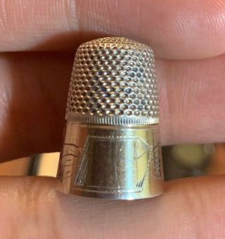 Antique Victorian Sterling Silver And Gold Thimble No Mono With Scroll