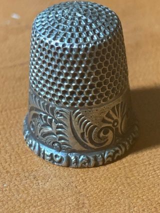 Antique Ketcham & Mcdougall Sterling Silver Thimble Fern Leaf Size 9 C1880s