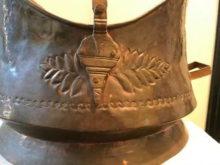 Antique Copper Coal Scuttle Bucket Rolled Edge Dovetail Seamed Riveted Joints 3