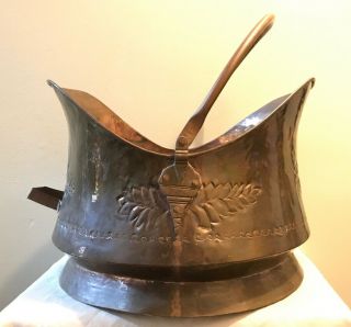Antique Copper Coal Scuttle Bucket Rolled Edge Dovetail Seamed Riveted Joints 5