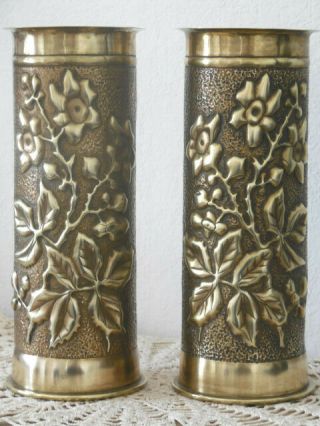 Antique Ww1 German Shell Casing Trench Art Hammered Brass Dated 1917