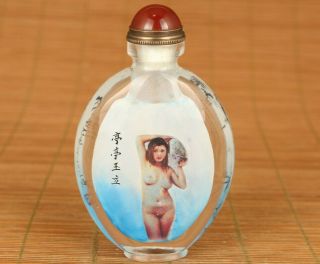 Limited Edition Rare Old Glass Hand Painting Asian Girl Body Art Snuff Bottle