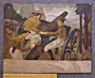 Wwi Era Artillery Painting Wpa Mural Study? 16 " X 20 " Canvas On Board