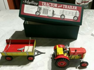 Schylling Tractor And Trailer Wind - Up Tin Toy Nib With Key / Gear Instructions