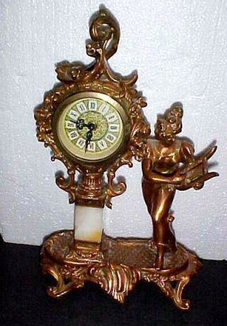 Gorgeous Antique French ? Figural Clock Bronze & Marble Clock,