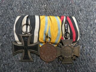 Wwi Imperial German Medal Bar - Iron Cross - Saxon Friedrich August Medal - Honorcross