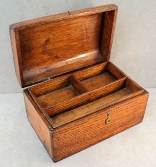 Antique Small Travel Writing Wood Box Lift - Out Pen Tray Curved Lid Latch - Estate