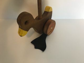 RARE Duck Vintage Pull/Push Toy Wooden Wheels Rubber Flippers 8