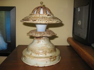 Antique Flush Mount Fixture With Matching Rare Bulb Shade