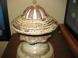 ANTIQUE FLUSH MOUNT FIXTURE WITH MATCHING RARE BULB SHADE 2