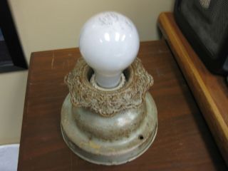 ANTIQUE FLUSH MOUNT FIXTURE WITH MATCHING RARE BULB SHADE 5