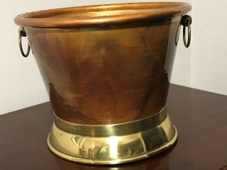 Large Italian Copper Cache Pot W/brass Handles & Base