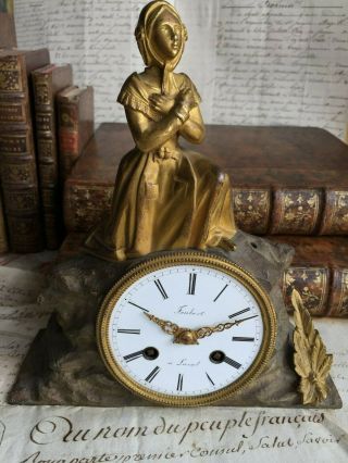 1827antique French Lady Ormulu Solid Bronze Clock,  Ponce Mouvement,  Roman Numerals