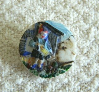 Vintage Glass Picture Button Child Playing Accordion Many Colors Raised Relief