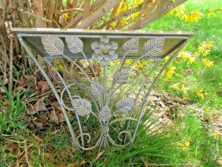 Vintage Wrought Iron Scrolled Floral Hanging Wall Shelf Sconce