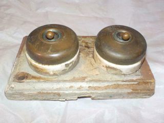 2 Vintage Tucker Telac Porcelain & Brass 2 Way Electrical Switches