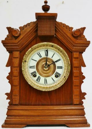 Antique Ansonia 8 Day Carved Walnut Gong Striking Bracket/mantel Clock