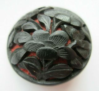 Outstanding Large Antique Vtg Carved Chinese Cinnabar Button Floral Design (u)