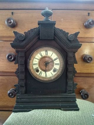 Antique Vintage Ansonia Wooden Mantel Mantle Clock 12 X 26.  5 X 40cm High