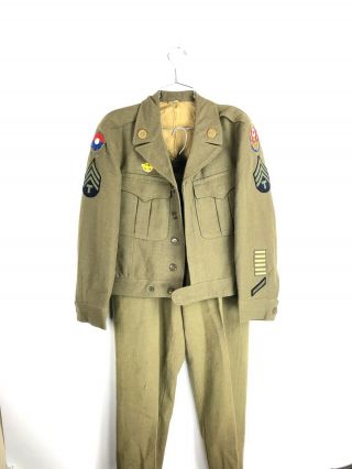 Vintage 1940s Wwii U.  S.  Army Wool Uniform Field Ike Jacket Size 38s Patches