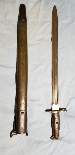 Wwi Aef Us Army M1905 Bayonet W/m1917 Leather Scabbard,  Chrome Plated Rare Cerem