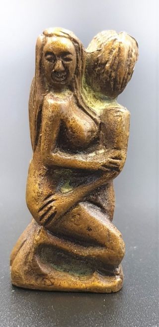 Rare Big Duo Man & Women E - Pher Ngang Thai Sex Amulet Brass Figurine Statue