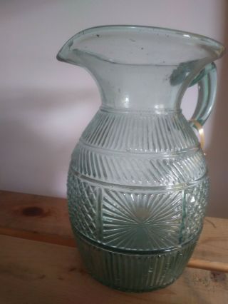 Antique Handmade Blown Glass Pitcher Sunburst Quilted pontil 2