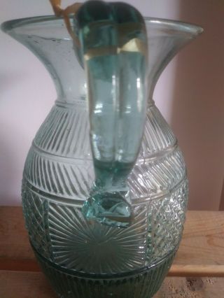 Antique Handmade Blown Glass Pitcher Sunburst Quilted pontil 5