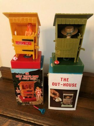 Two Vintage Novelty Water Adult Toys The Girls Locker Room & The Out House Pee
