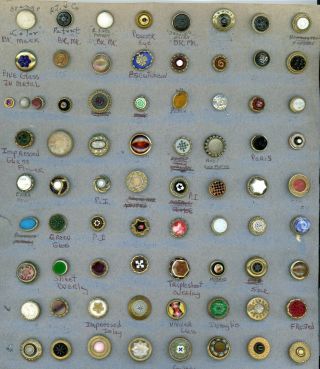 72 Different Small Buttons Of Glass Set In Metal.
