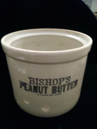 Large Bishops Peanut Butter Stoneware Crock No Lid - Black Logo