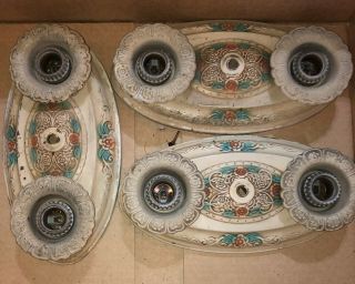 Three Matching Antique Art Deco Ceiling Light Fixtures,  Painted, .