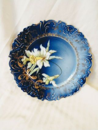 Rare - Porcelain Plate,  Floral,  Germany (altenburg,  Saxony) Gilded,  Flow Blue.