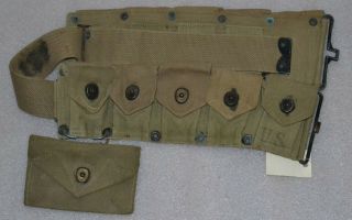 Ww2 Us M1 Garand M1923 Cartridge Ammo Belt Dated 1942 W/ Carlisle Pouch