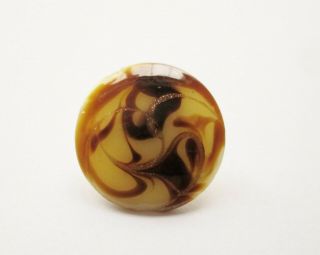Swirl Back Ribbons Of Yellow Brown & Goldstone Intermixed Glass Btn