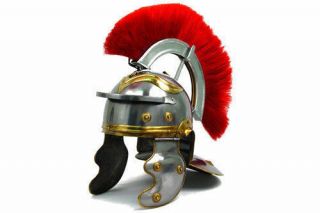 Medieval Roman Centurion Helmet Armor W/ Red Crest Plume Gladiator Costume Armo/