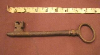 Huge Antique Hand Made Wrought Forged Iron 17th Century Skeleton Lock Key Old.  2