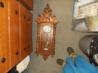Vintage German Regulator Wood Wall Clock With Key