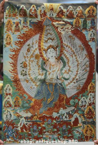 36 " Tibet Tibetan Cloth Silk 1000 Arms Kwan - Yin Goddess Tangka Thangka Painting