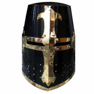Medieval Crusader Helmet Templar Knight Helmet With Black Finish Brass Design//