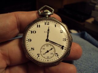 Vintage 1925 Elgin Octagonal Open Face Pocket Watch 12 Size,  17j Running Strong