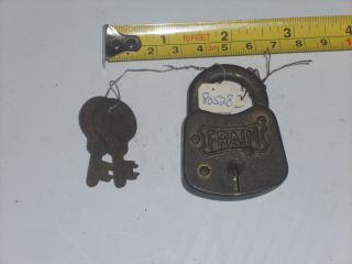 Vintage Antique Fraim Padlock Lock With 2 Keys