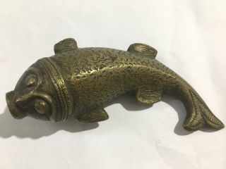 An Old Or Antique Brass Unique Fish Shaped Powder Flask Rich Patina