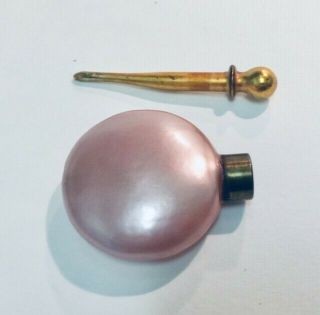 Antique Germany Lay Down Pink Luster Perfume Bottle Miniature Gold Stopper 2